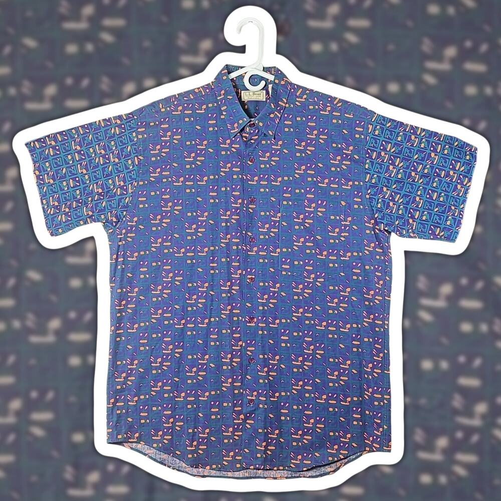 L.L. Bean Vintage 90s Mens Tall Large Sports Print T-Shirt Cotton USA Blue